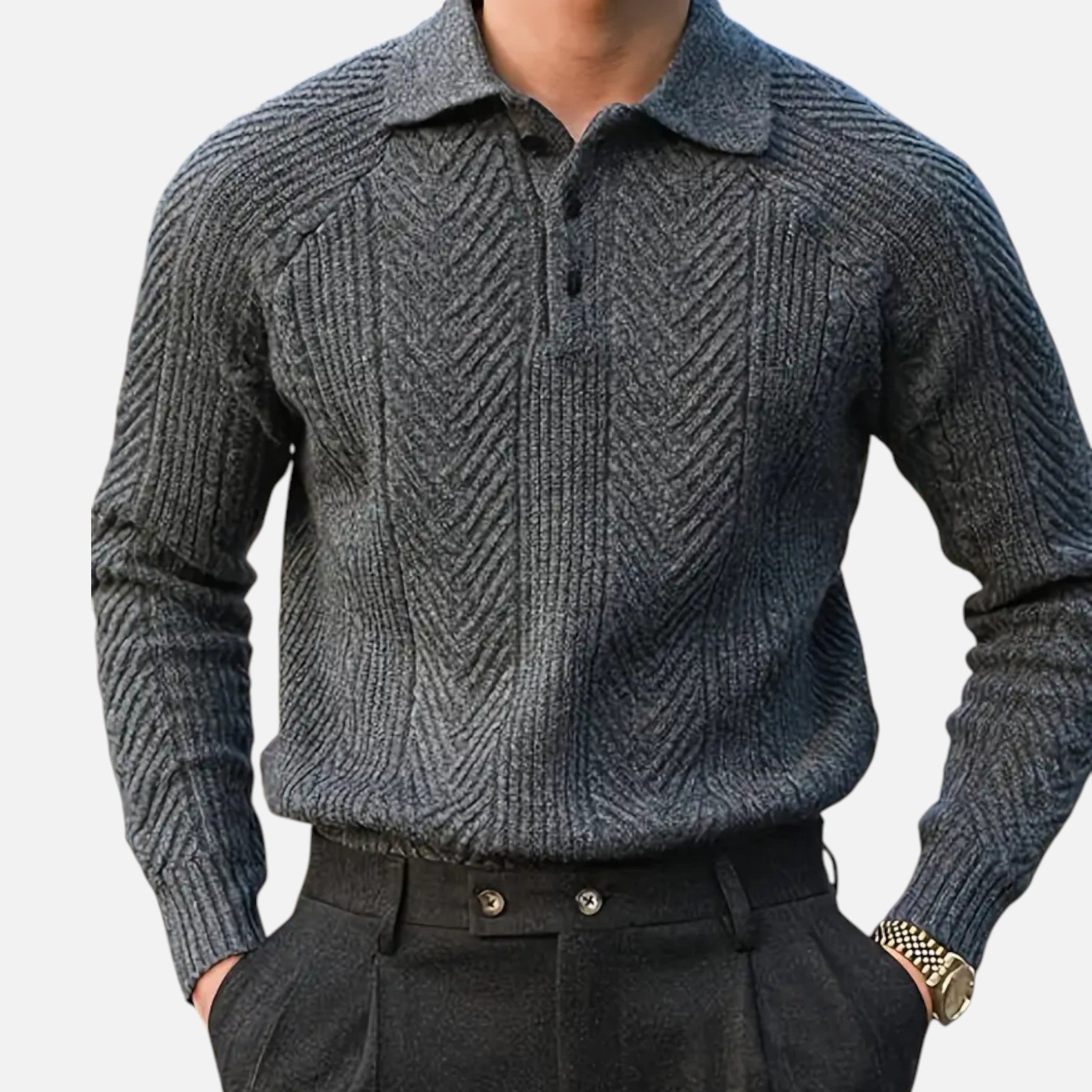 Valenta Mode | Męski Retro Sweter z Półotwartym Dekoltem – Styl i Ciepło w Jednym