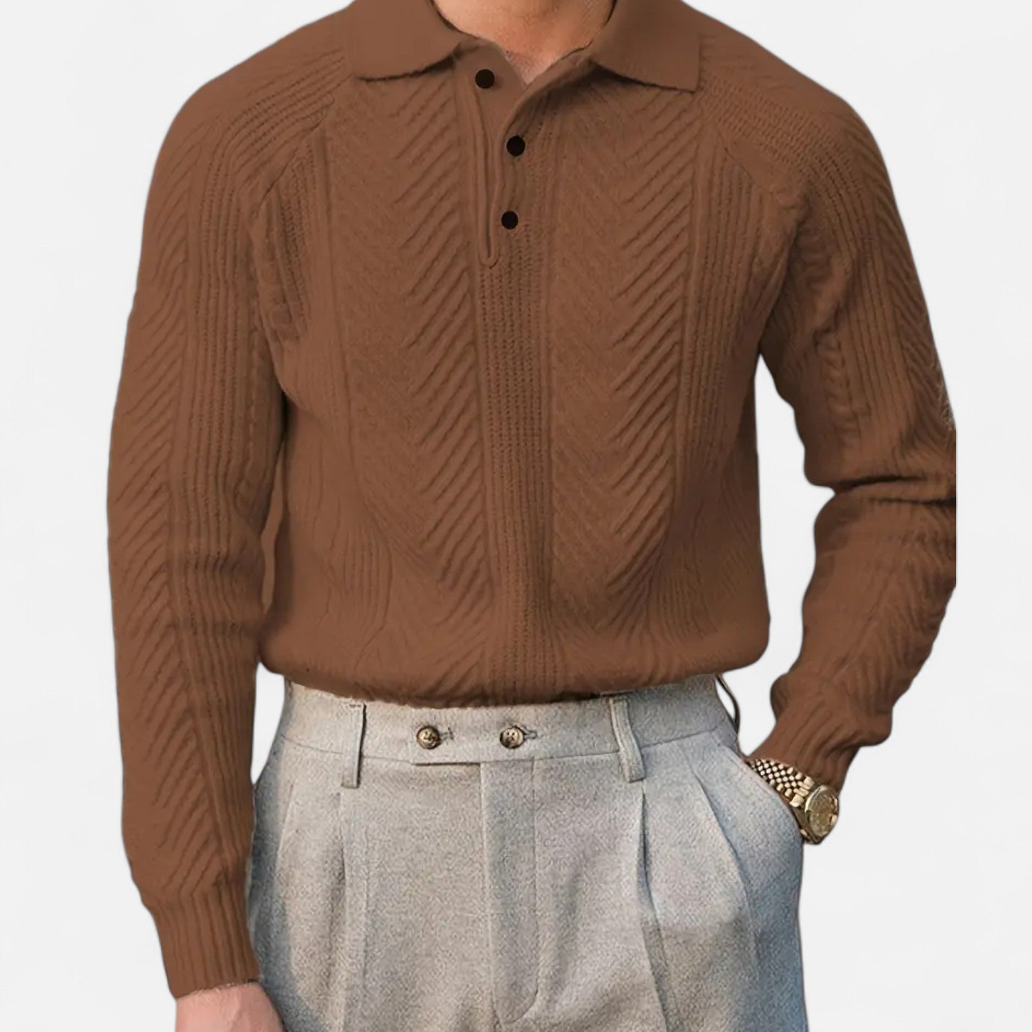 Valenta Mode | Męski Retro Sweter z Półotwartym Dekoltem – Styl i Ciepło w Jednym