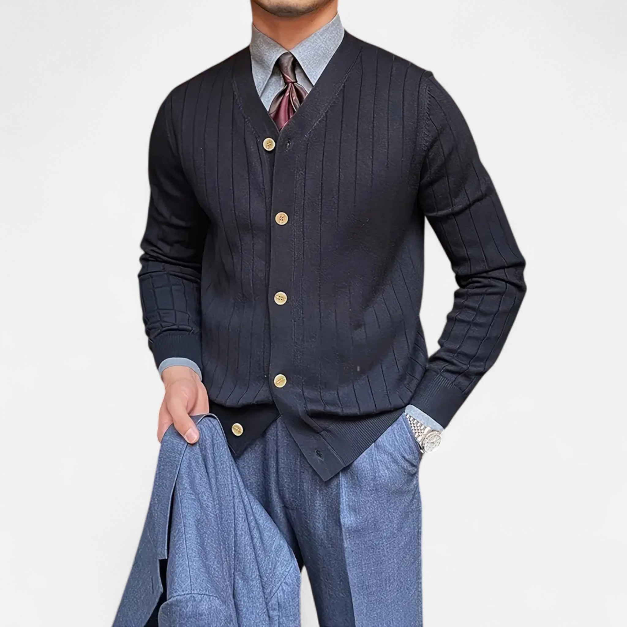 Valenta Mode | Męski Kardigan z Wełny – Slim Fit i Dekolt V