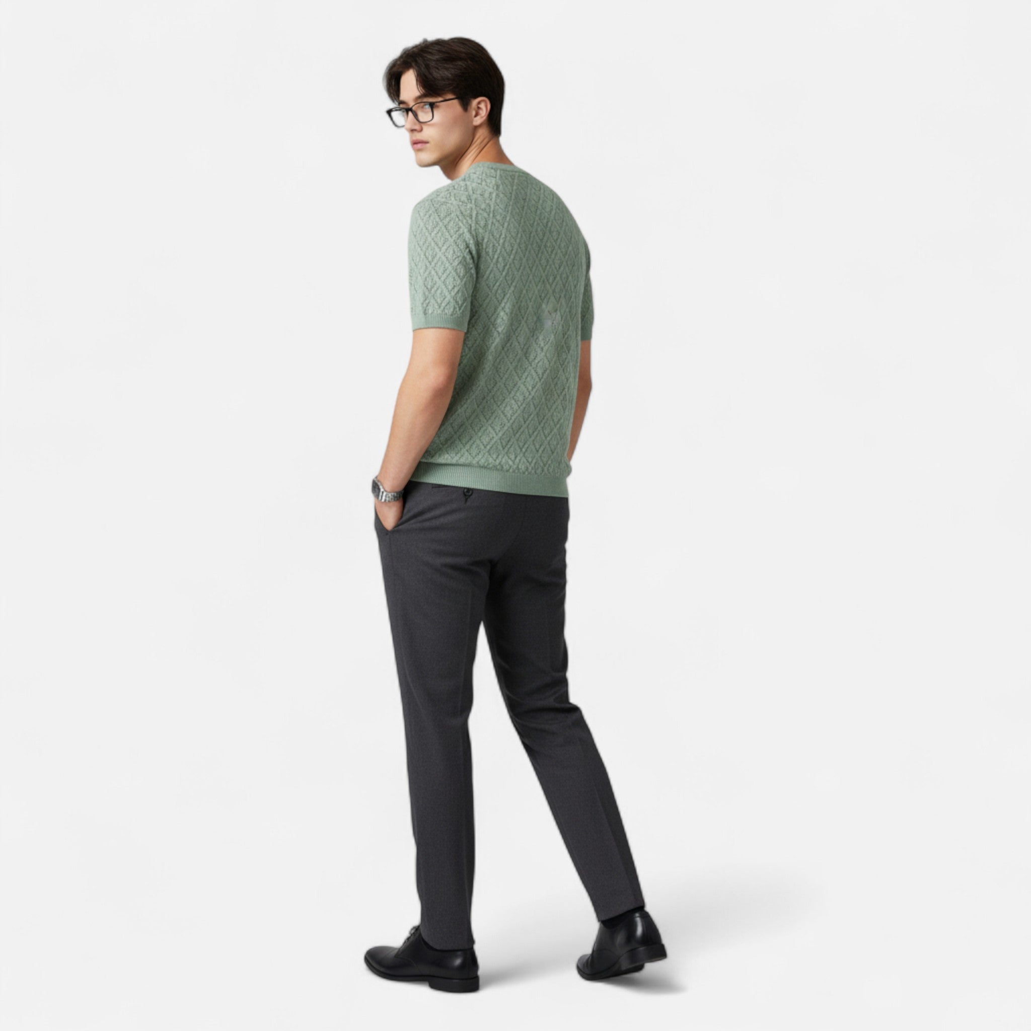 Valenta Mode | Męska Koszula Bawełniana – Ażurowy Wzór w Romby