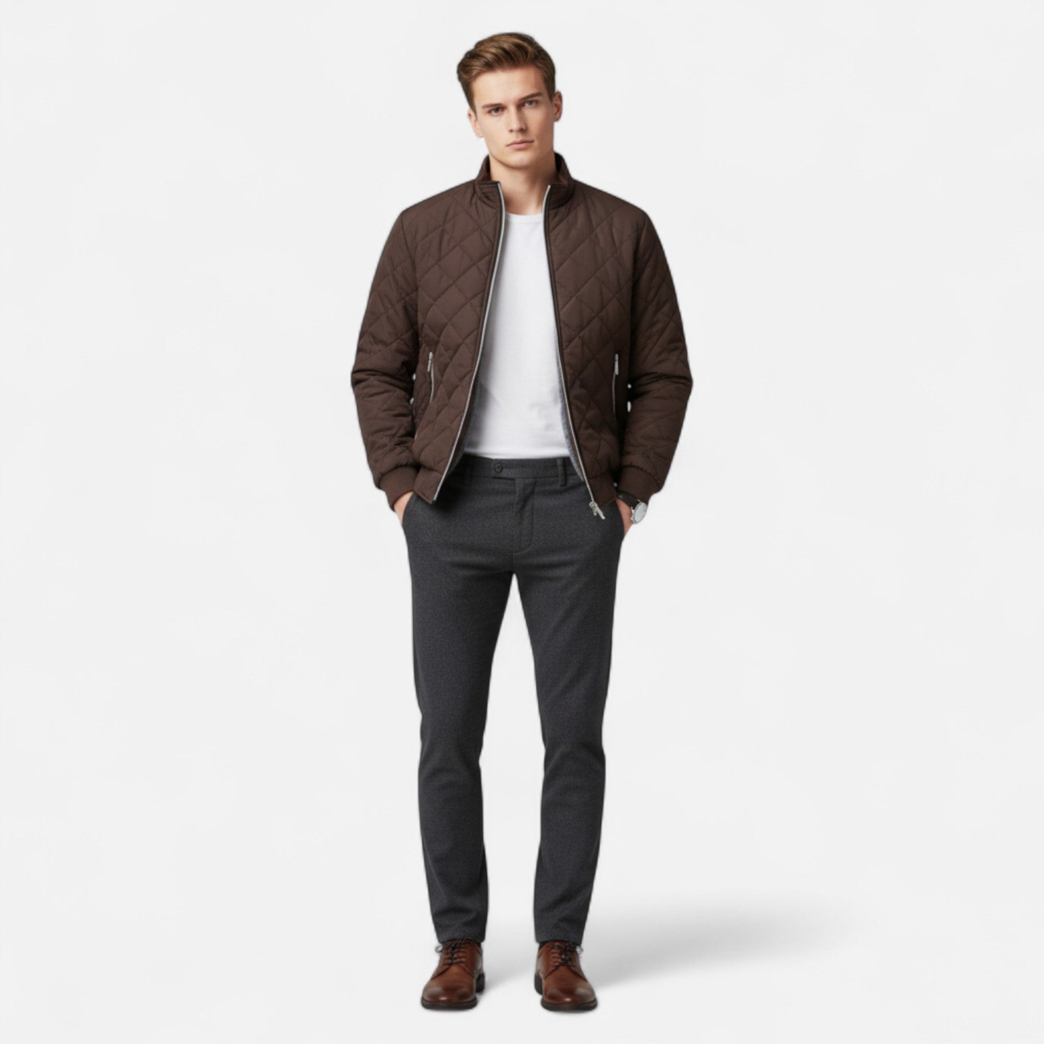 Valenta Mode | Męska Pikowana Kurtka Zimowa – Elegancja z Podszyciem Polarowym