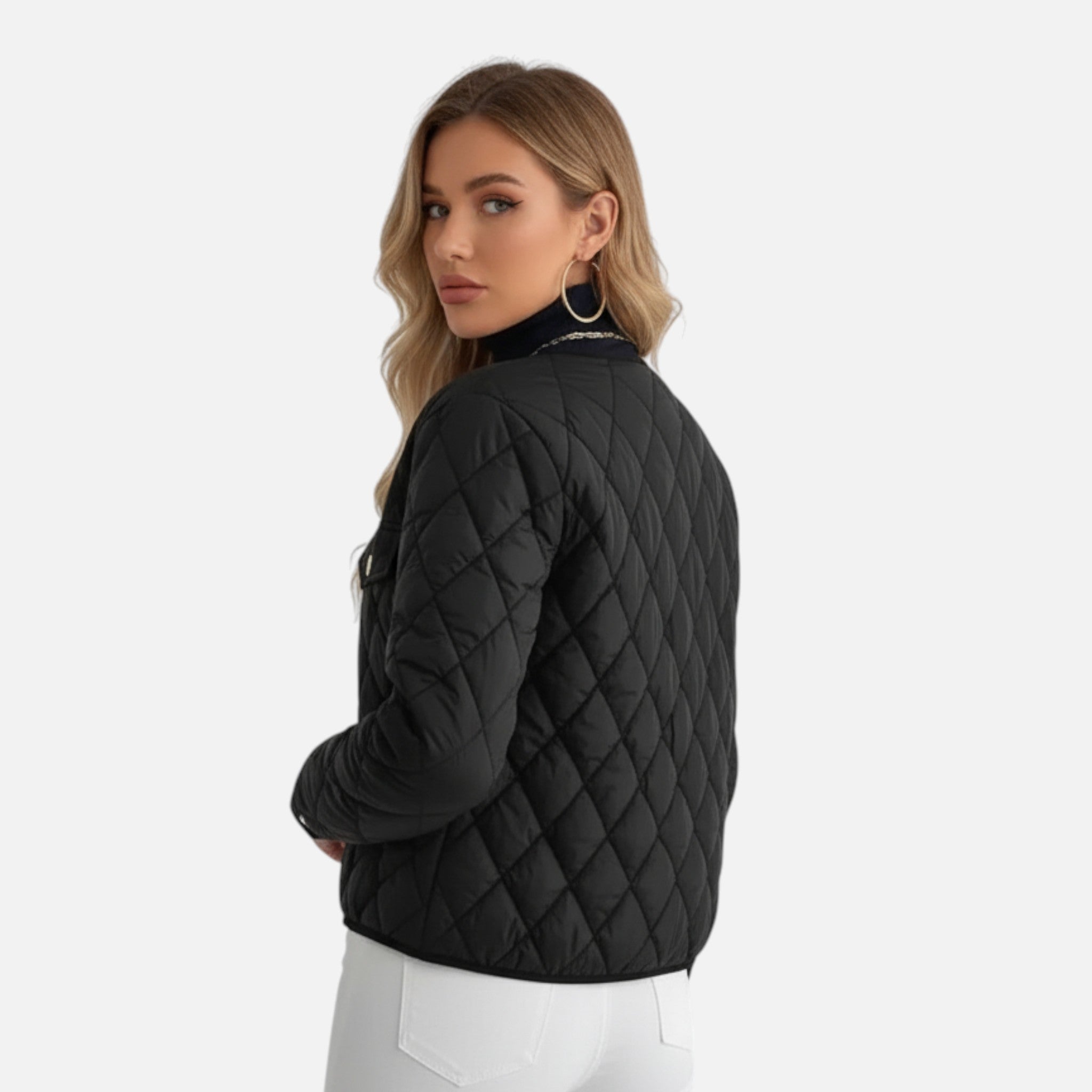 Valenta Mode | Pikowany Płaszcz Damski w Diamentowy Wzór – Klasyczne Ciepło i Styl