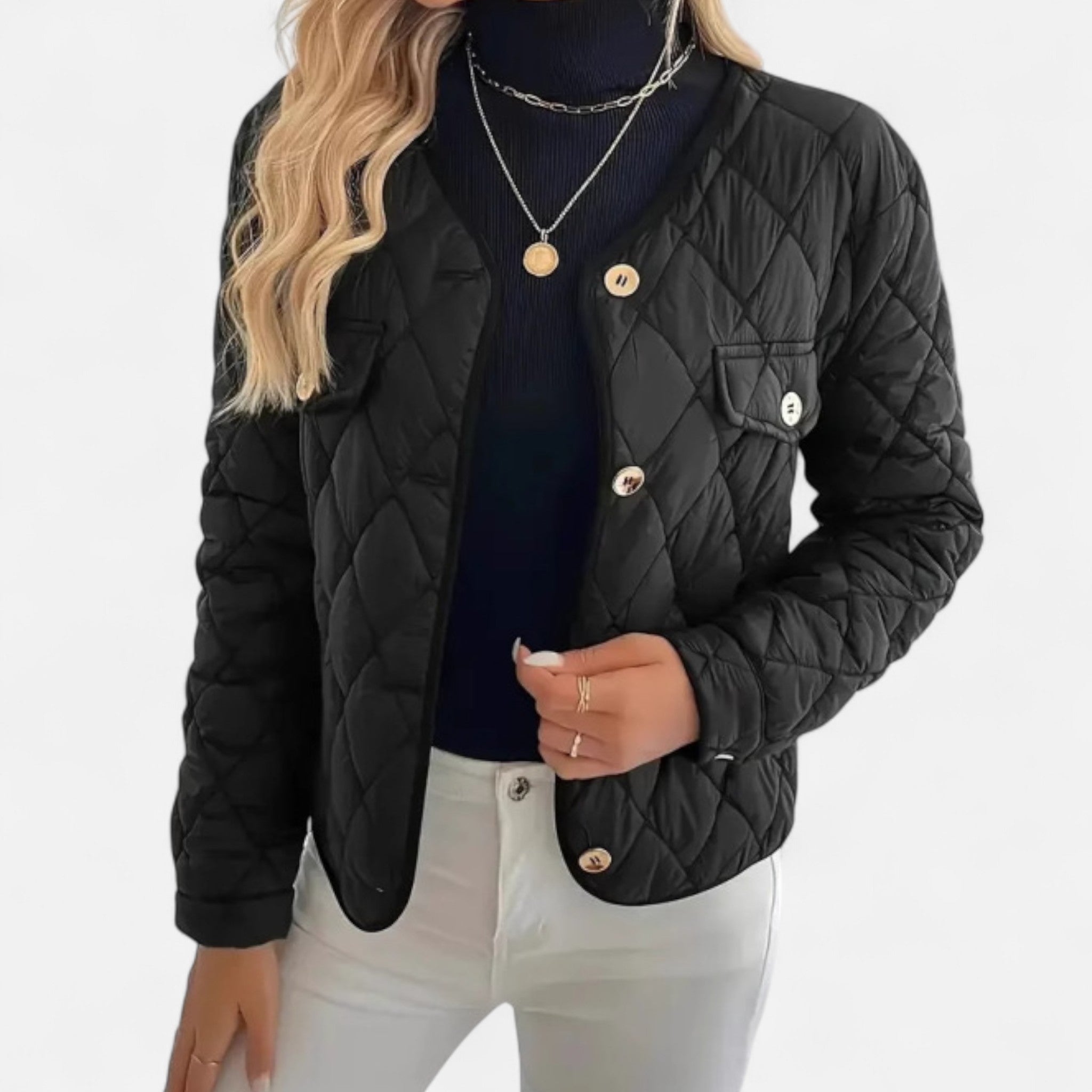 Valenta Mode | Pikowany Płaszcz Damski w Diamentowy Wzór – Klasyczne Ciepło i Styl