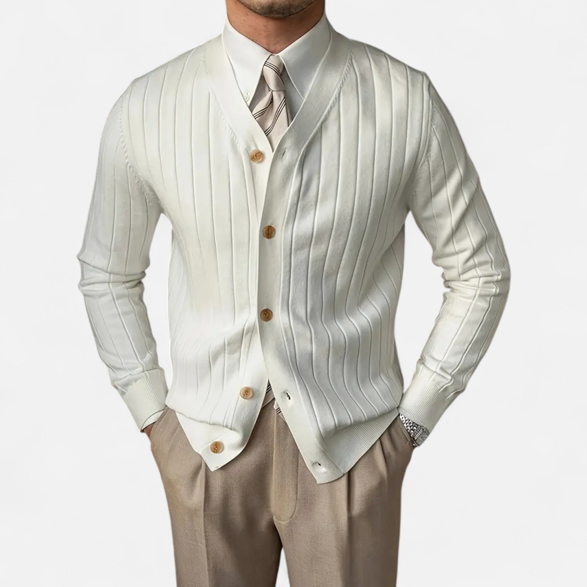 Valenta Mode | Męski Kardigan z Wełny – Slim Fit i Dekolt V