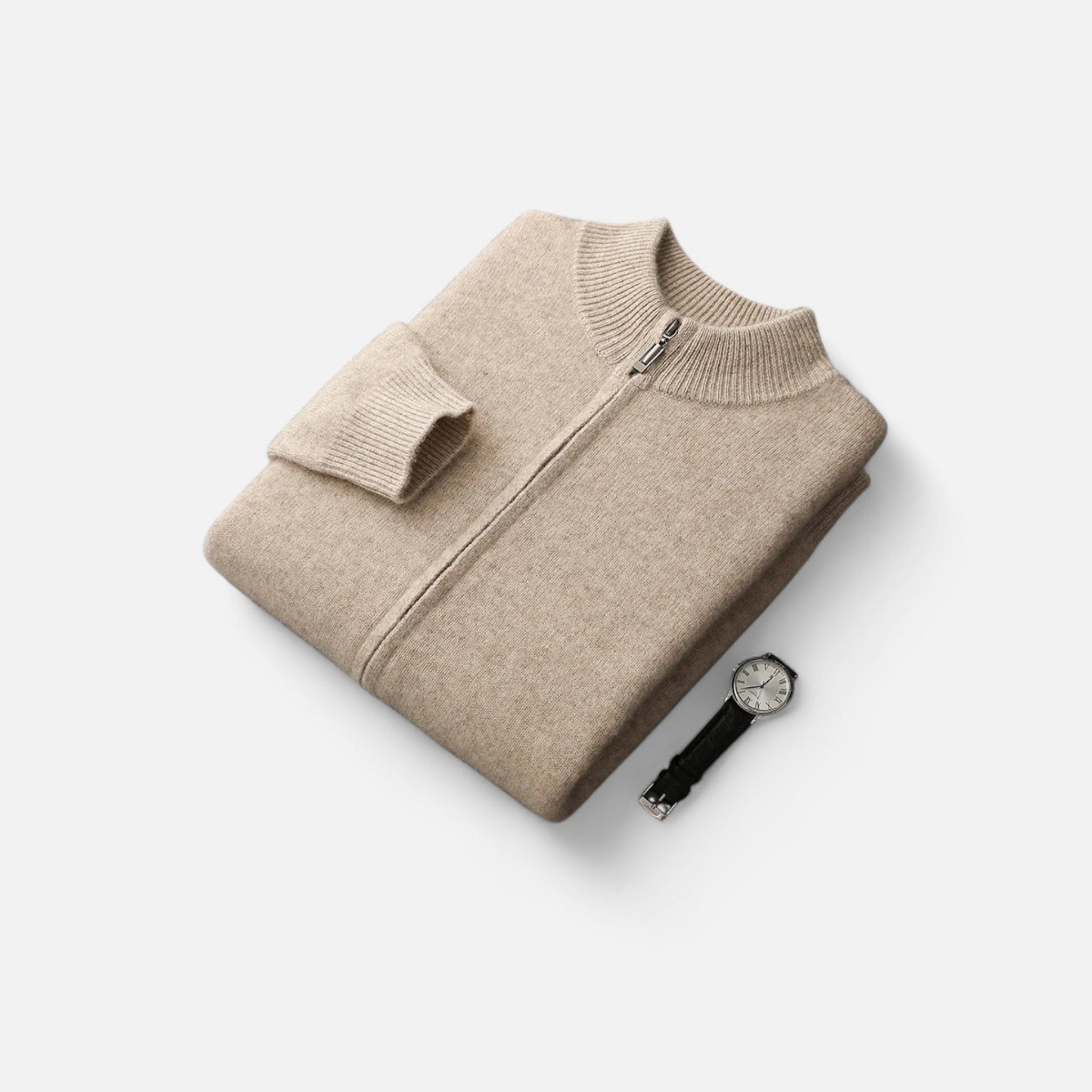 Valenta Mode | Męski Kardigan z Wełny Merino – Zamek i Kołnierz Mock