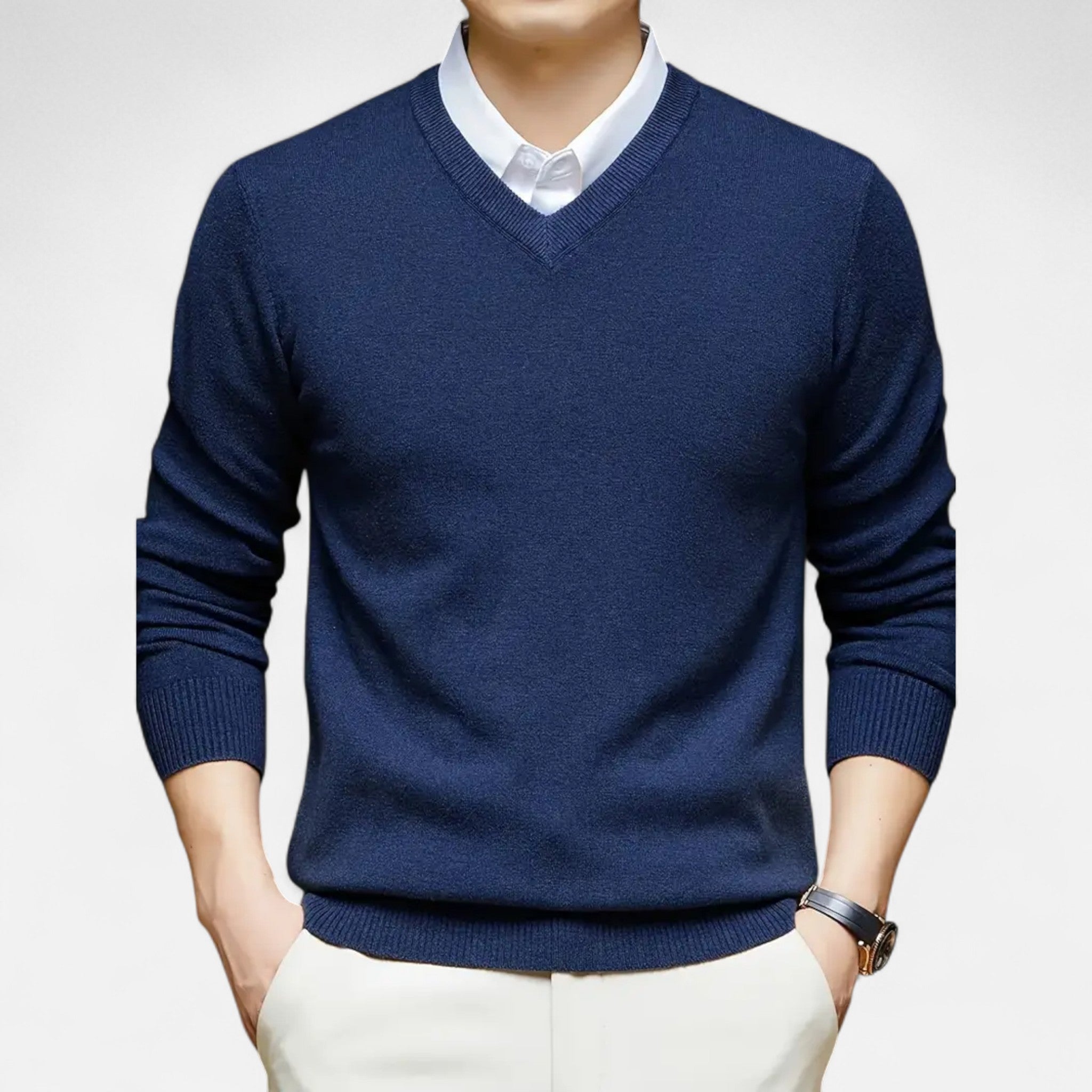 Valenta Mode | Męski Sweter z Dekoltem V – Brązowa Klasyka