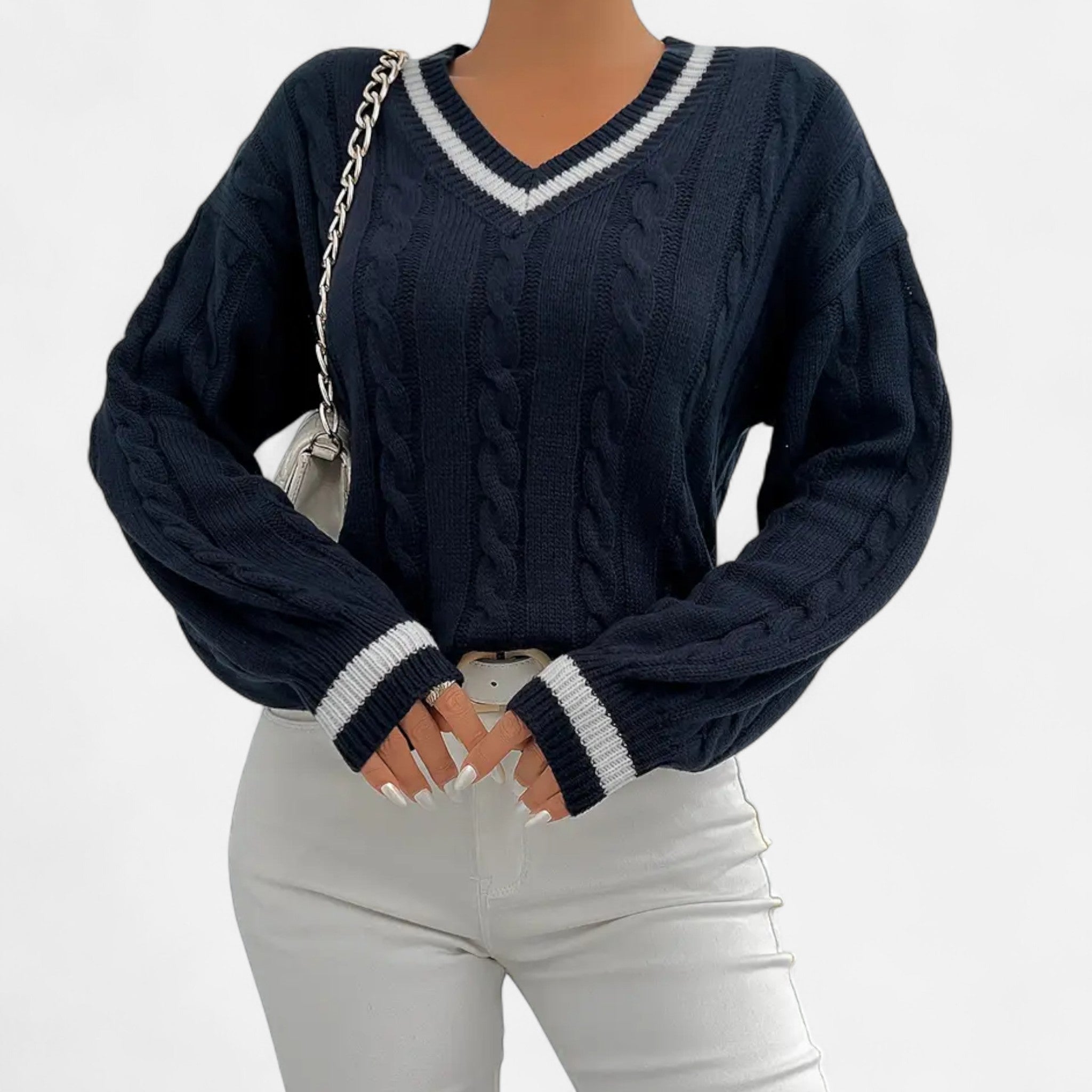 Valenta Mode | Damski Elegancki Sweter z Dekoltem V – Subtelny Styl i Komfort