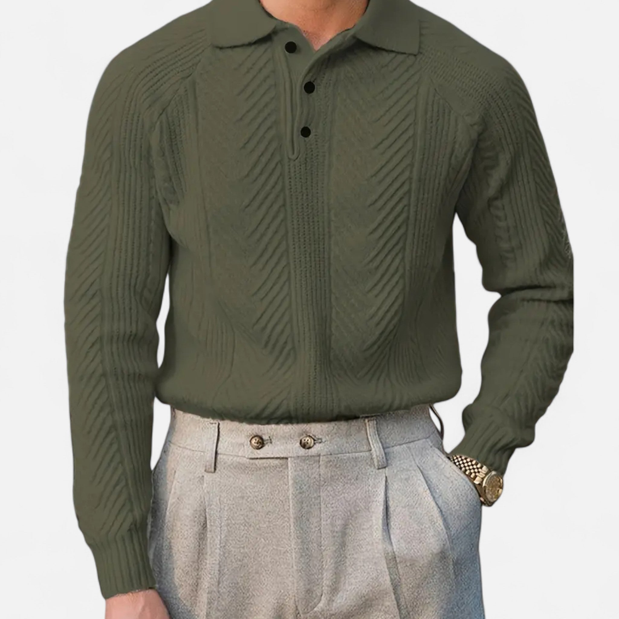 Valenta Mode | Męski Retro Sweter z Półotwartym Dekoltem – Styl i Ciepło w Jednym