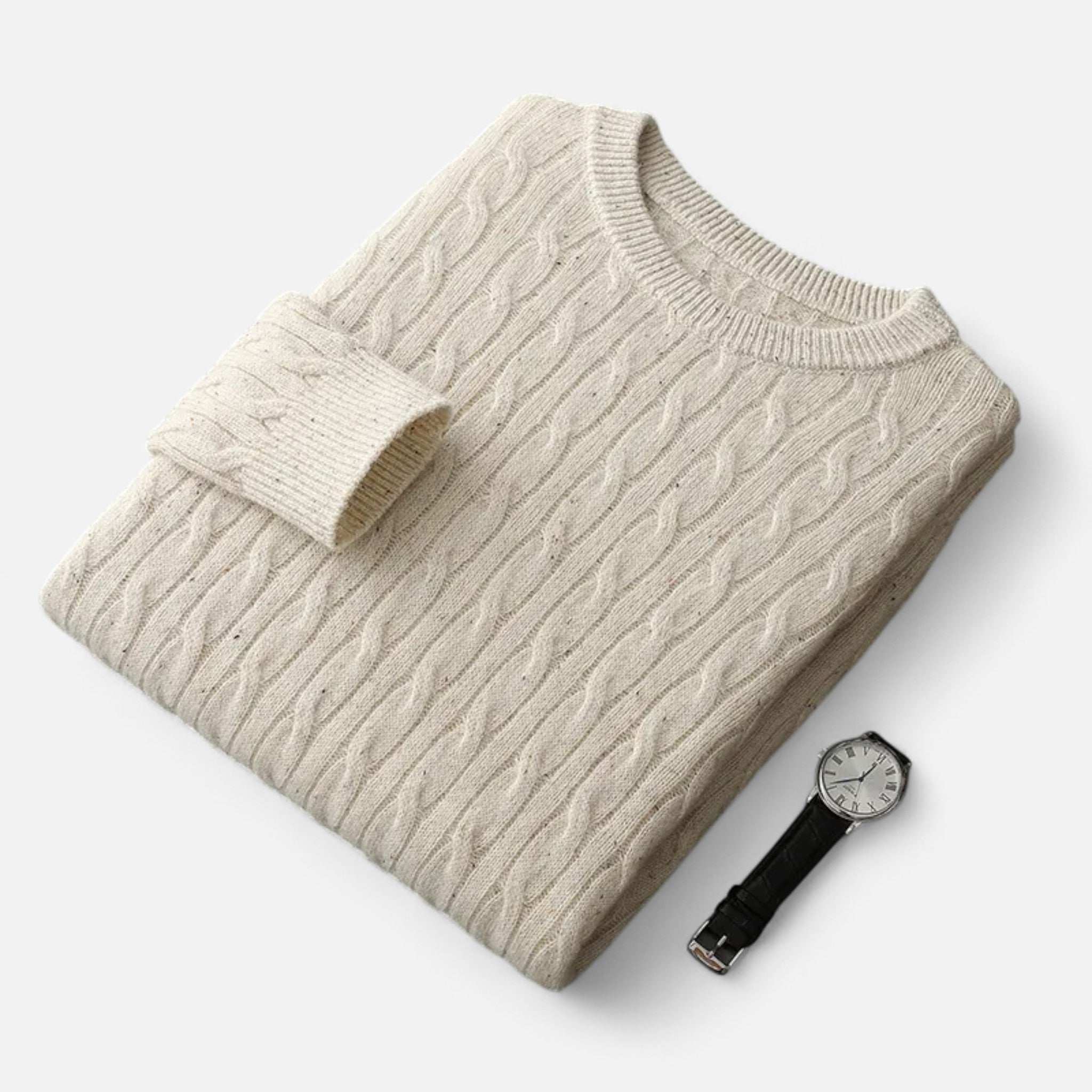 Valenta Mode | Męski Sweter z Okrągłym Dekoltem w Warkoczowy Splot