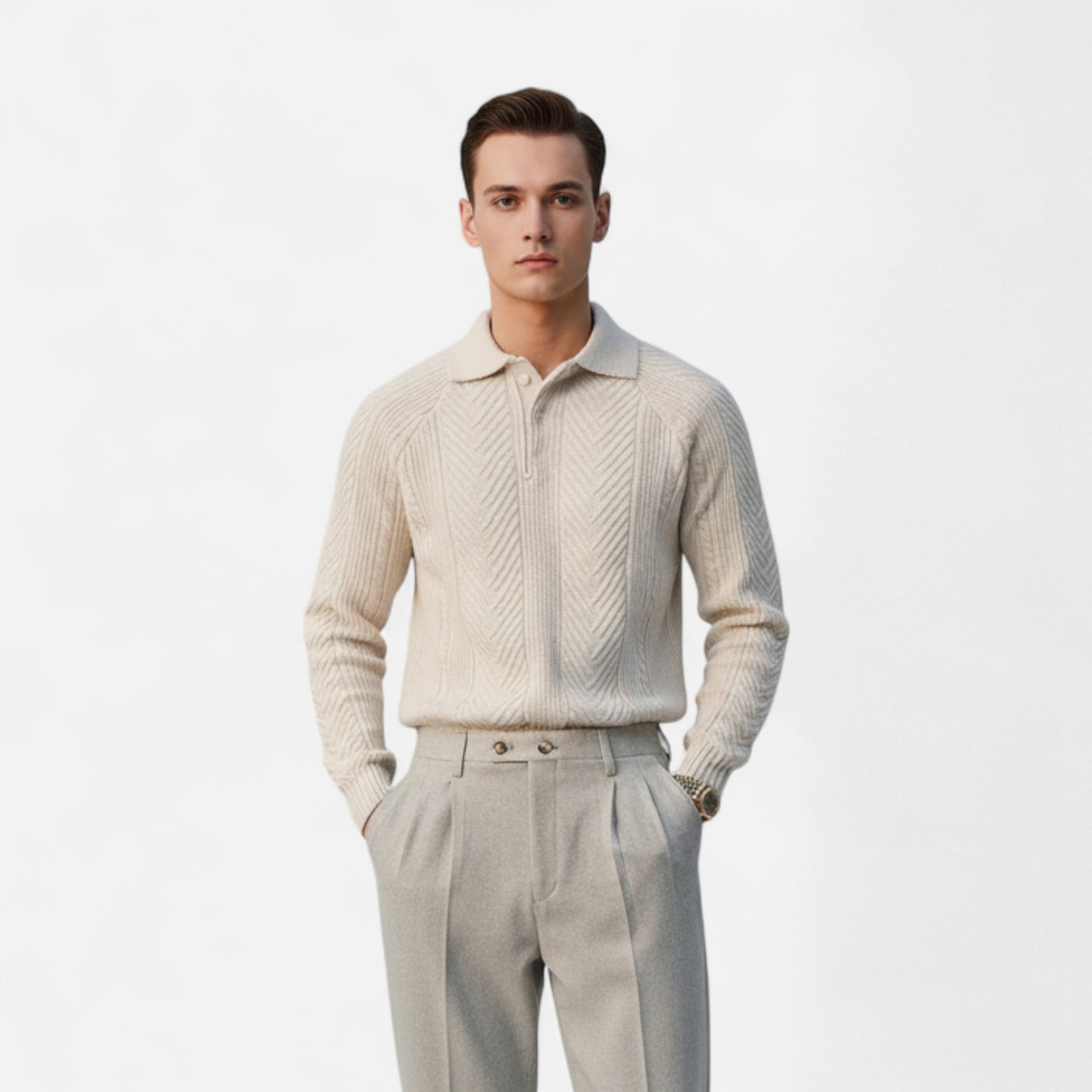 Valenta Mode | Męski Retro Sweter z Półotwartym Dekoltem – Styl i Ciepło w Jednym