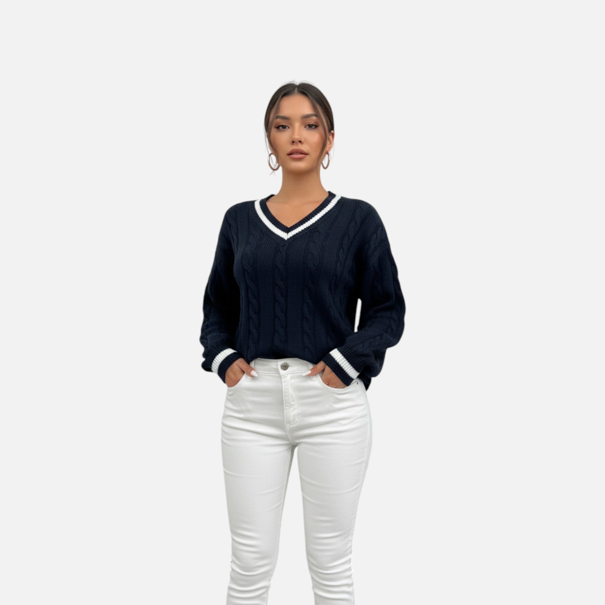 Valenta Mode | Damski Elegancki Sweter z Dekoltem V – Subtelny Styl i Komfort