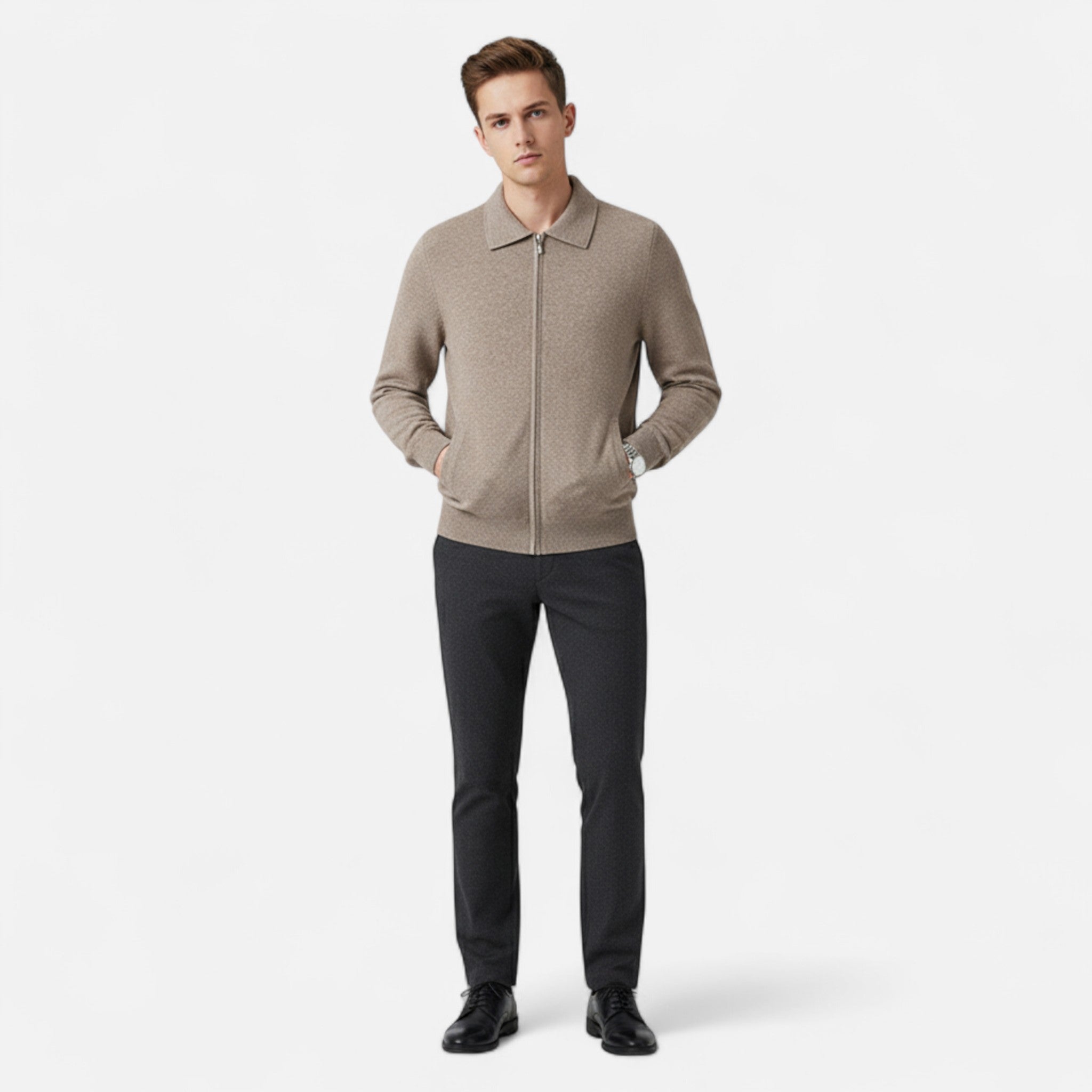 Valenta Mode | Męski Sweter Merino na Zamek – Klasyczna Elegancja