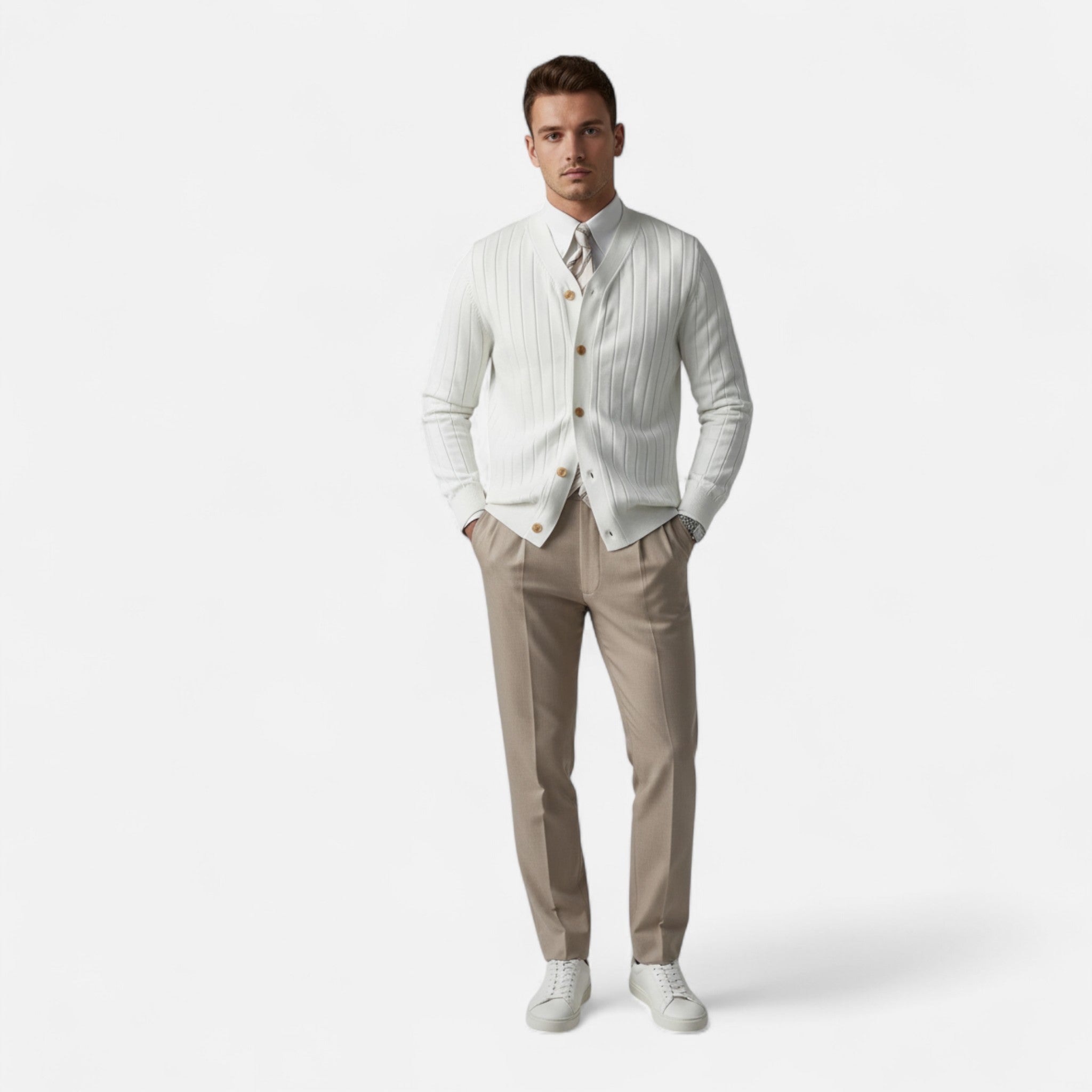 Valenta Mode | Męski Kardigan z Wełny – Slim Fit i Dekolt V