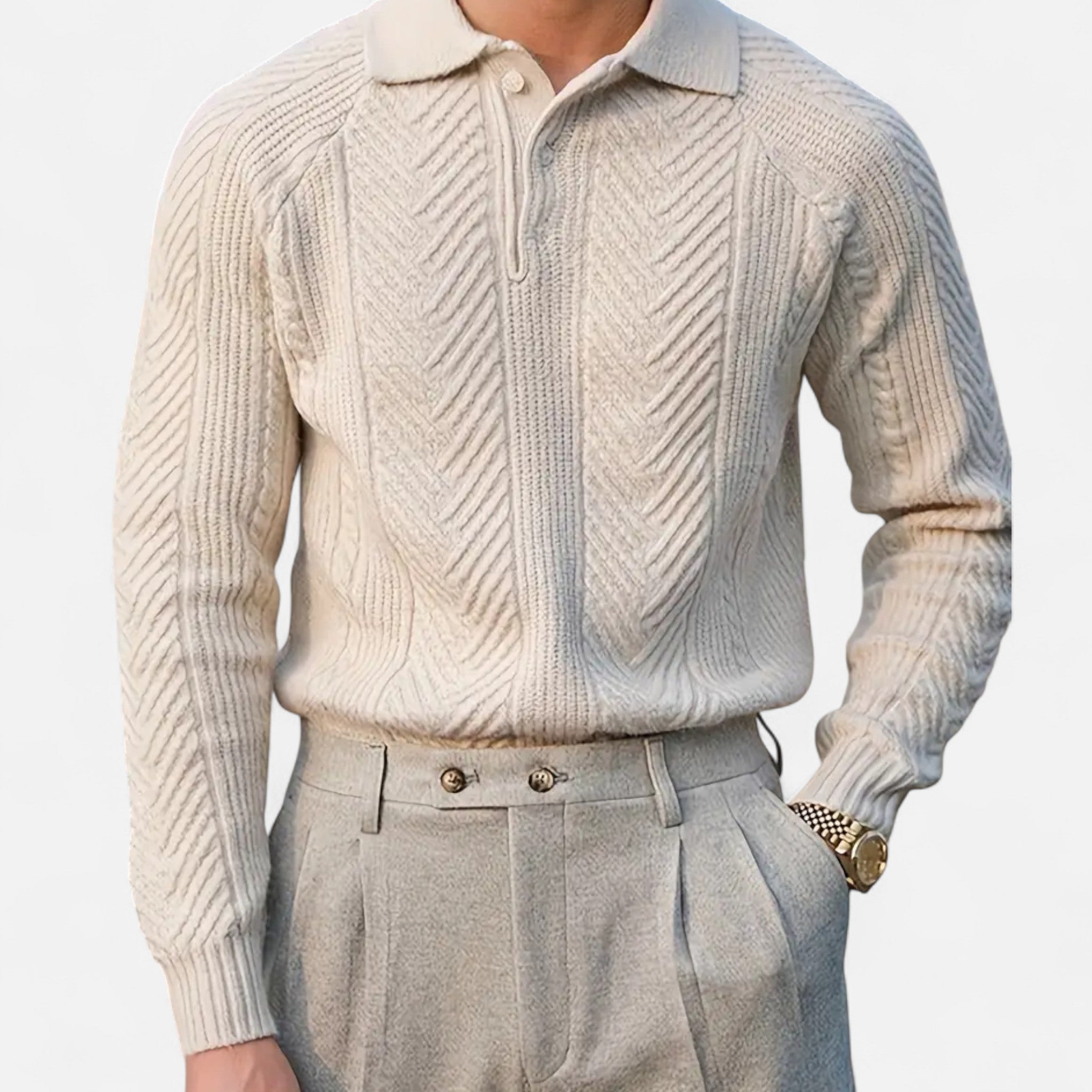 Valenta Mode | Męski Retro Sweter z Półotwartym Dekoltem – Styl i Ciepło w Jednym